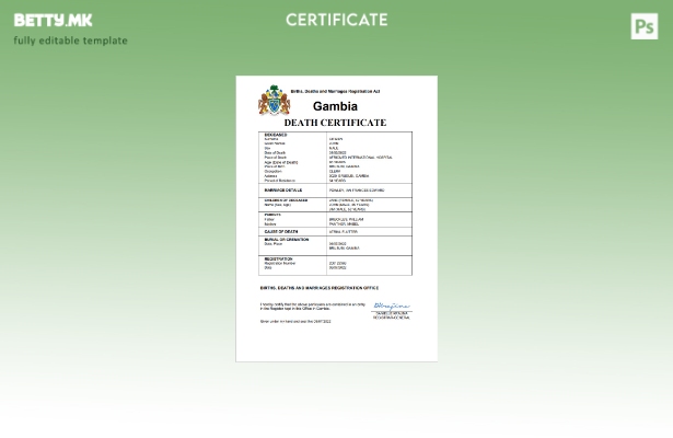 модерен стил Гамбија од витално значење за смртта Word и PDF шаблон